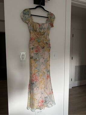 Showpo Floral Puff Sleeve Maxi Dress in Pastel Multicolor
